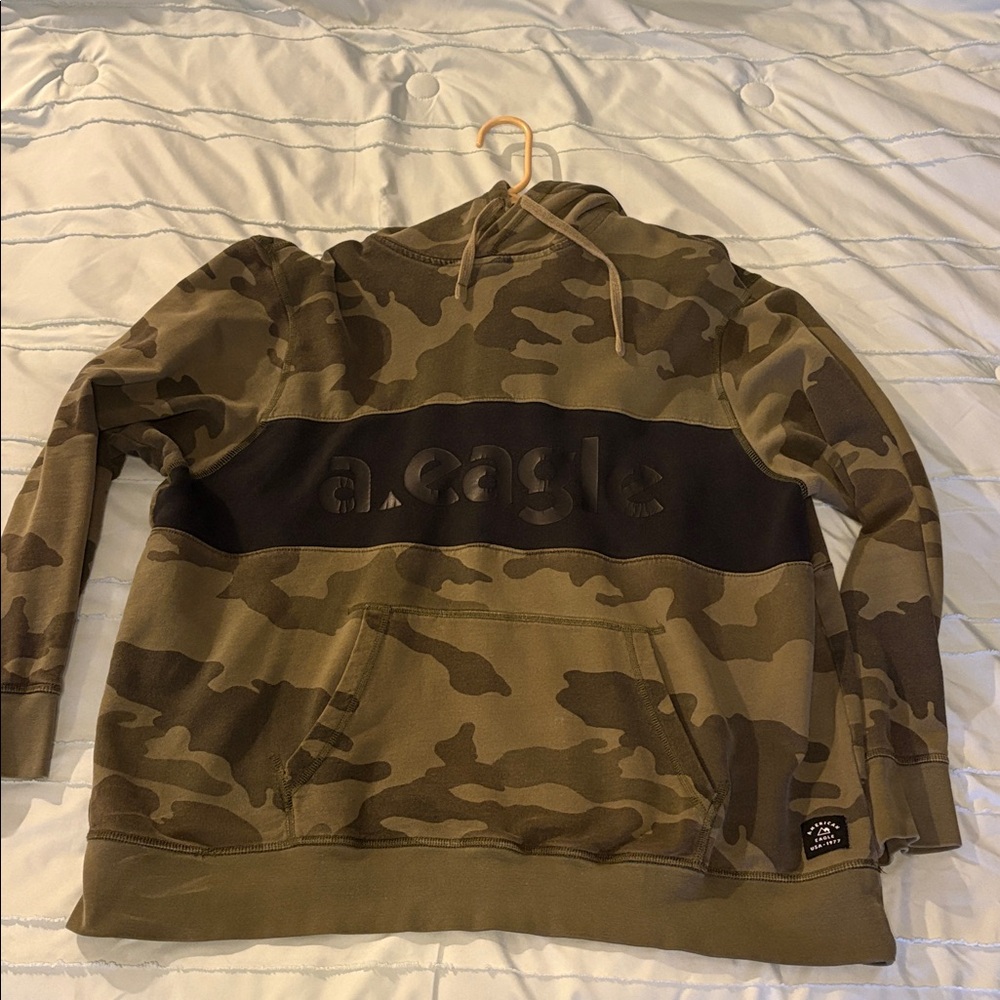 American Eagle Outfitters Camouflage Hoodie - Green and Black distressed xxl 2xl
